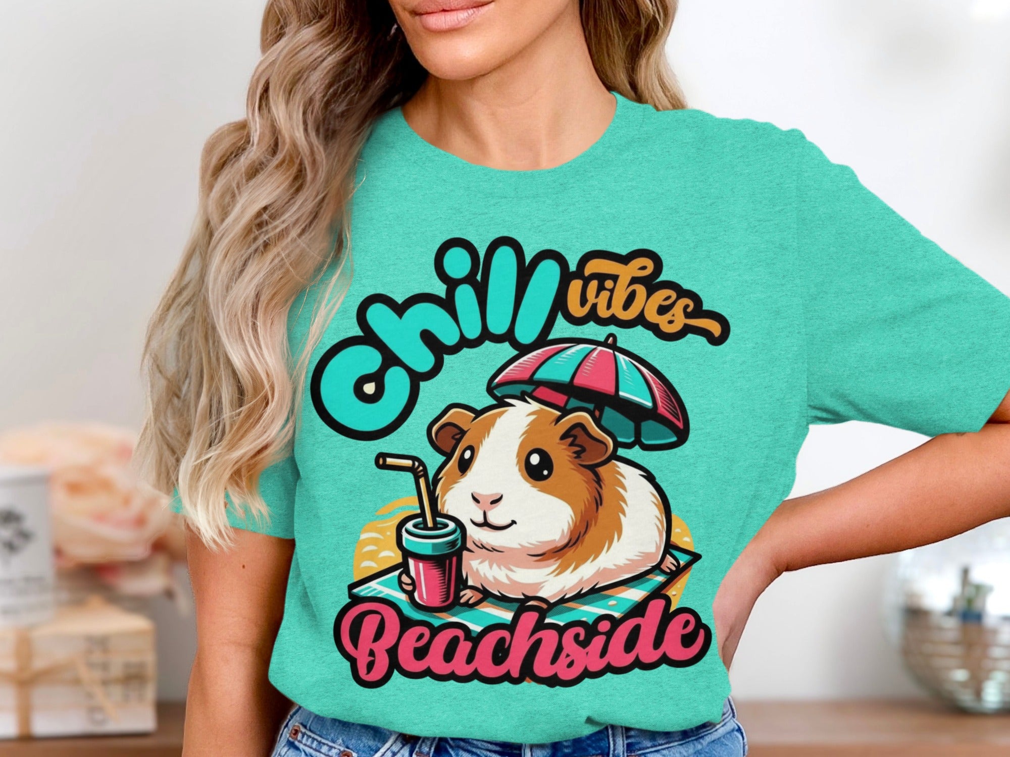 Guinea pig in beach chair under umbrella with drink, "Chillside" text.